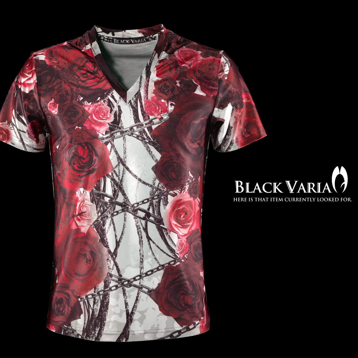 ■ブランド：BLACK VARIA(ブラックバリア)※発送までに5営業日頂いております。総柄を用いたVネックTシャツ。吸水速乾に優れ体の動きを制御しない抜群のストレッチを誇る良質な生地を使用し、肌触り